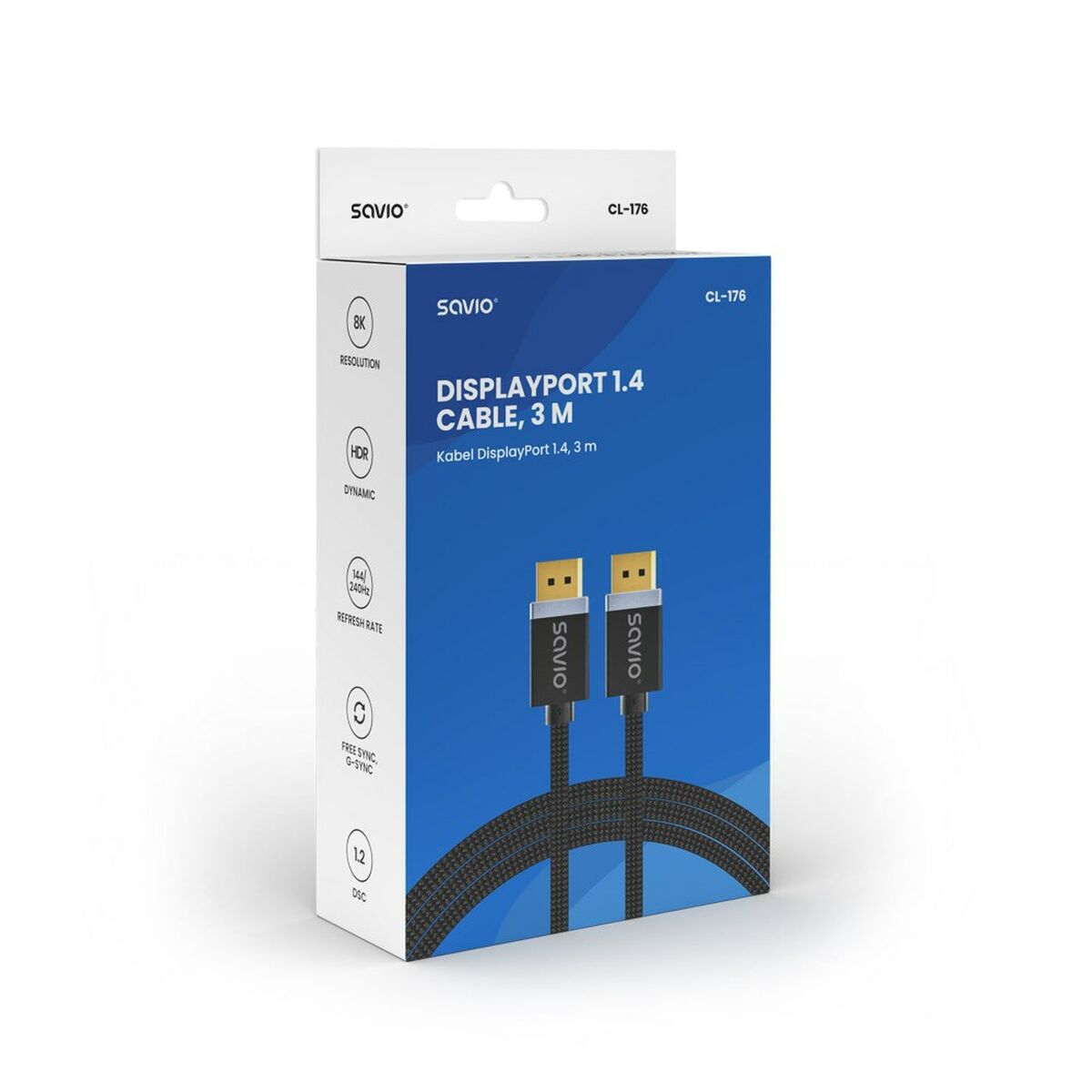 DisplayPort-Kabel Savio CL-176 Svart 3 m